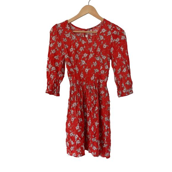 Free People Sundress Women's Size 2 Delicate Floral White Blossom Print Red - Picture 1 of 5